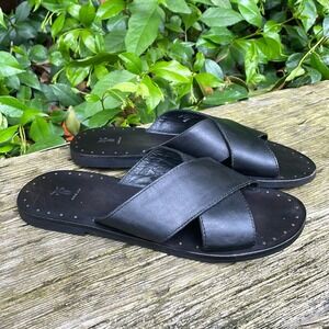 Frye Ally Criss Cross Black Stud Slide Sandals Women's 6 M